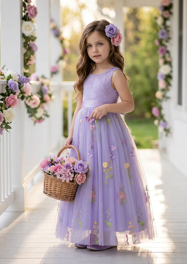 Seraphina Lavender Sleeveless Floral Flower Girl Dress - 