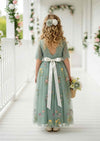 Seraphina Sage Short Sleeve Floral Flower Girl Dress - 
