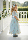 Seraphina Short Sleeve Floral Flower Girl Dress in Light Blue - 