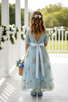 Seraphina Short Sleeve Floral Flower Girl Dress in Light Blue - 