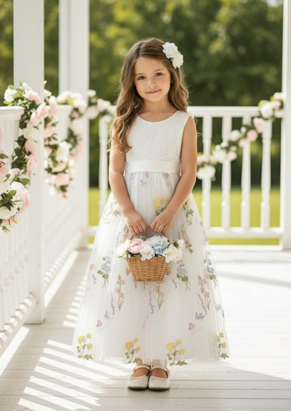 Seraphina White Sleeveless Flower Girl Dress - 