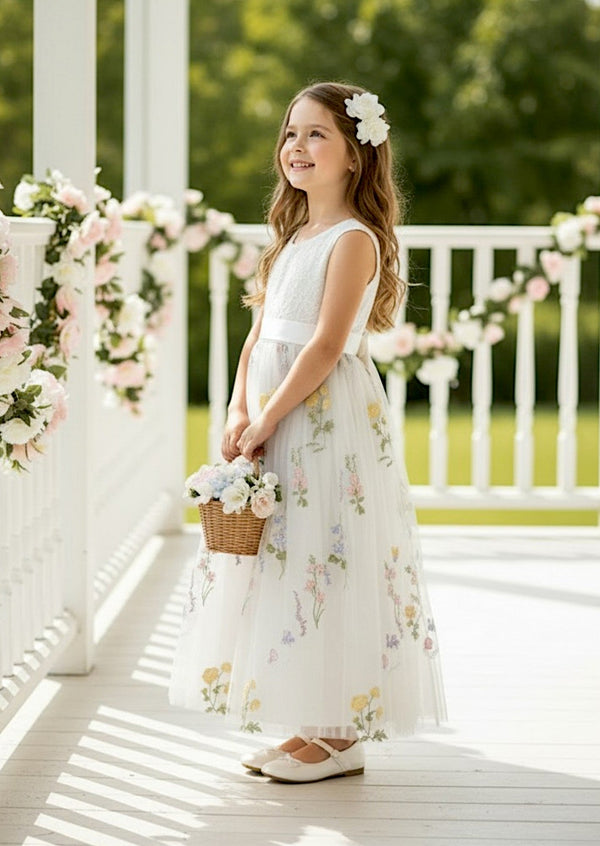 Seraphina White Sleeveless Flower Girl Dress - 