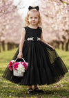 Boho & Elegant Black Flower Girl Dress  Monochromic, Gothic Weddings front view