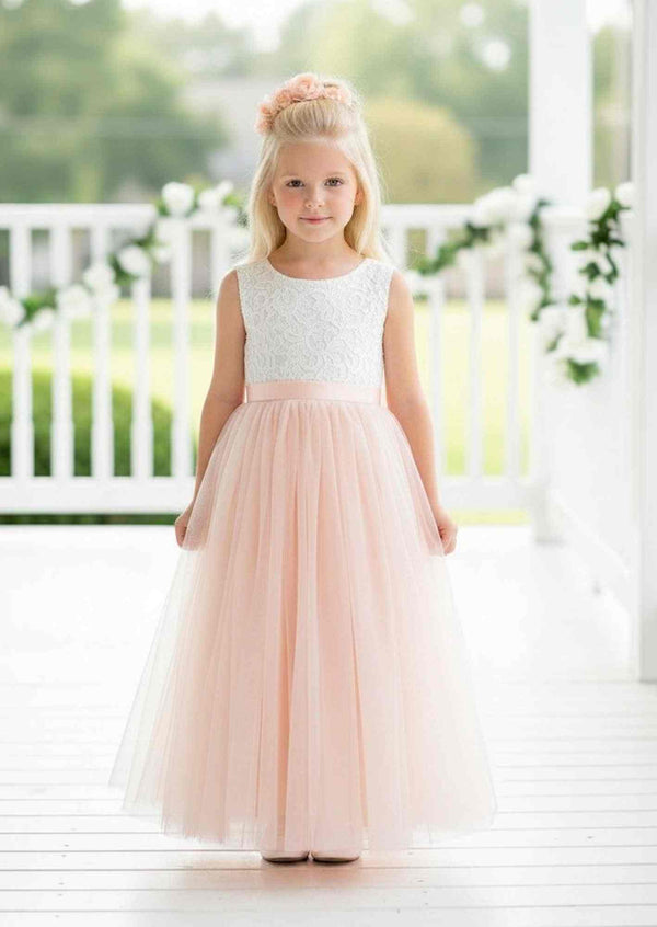 Blush tulle and lace flower girl  dresses