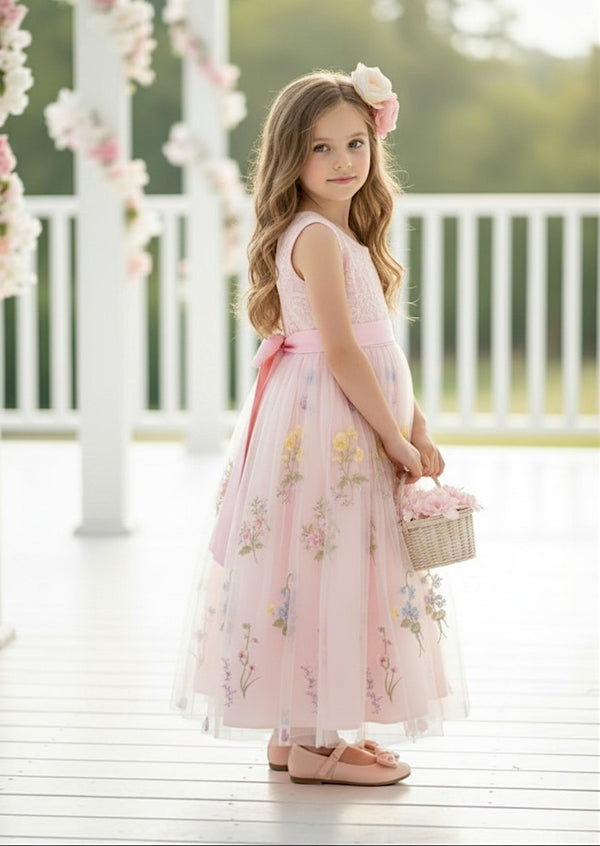 pink tulle and lace flower girl dresses