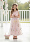Toddler girl pink floral sleeveless flower girl dress