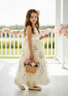 sleeveless floral flower girl dress in ivory