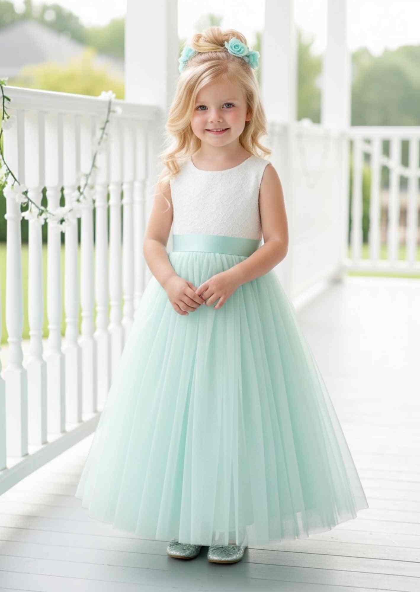 sage green flower girl dress 3D Floral Geranium Elegant sage green flower girl dress designed to complement any wedding celebration Sage Flower Girl Dresses for