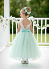 aqua backless flower girl dress
