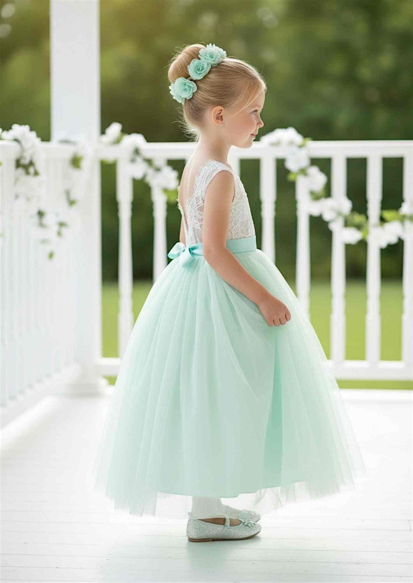 sleeveless aqua flower girl dresses