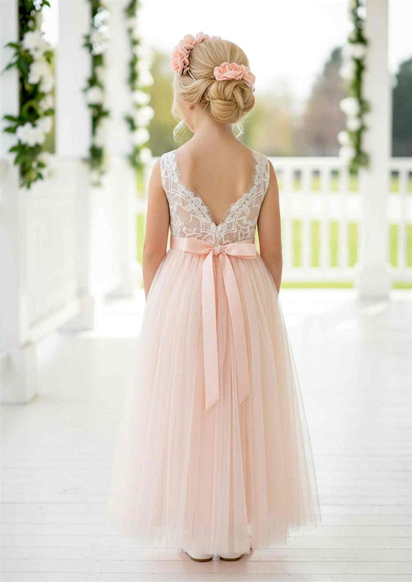 backless blush tulle and lace flower girl dresses for toddlers