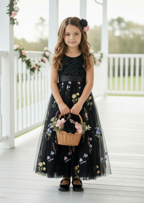 black floral flower girl dresses