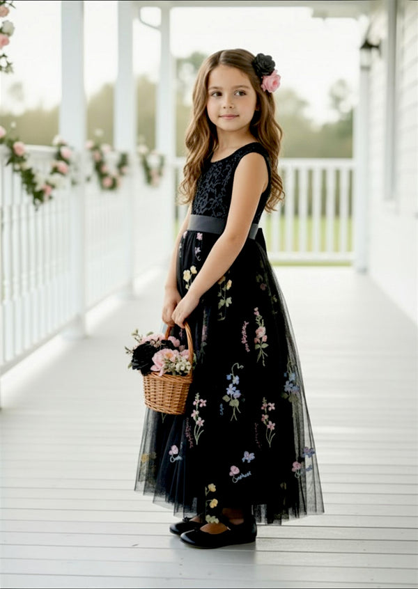 toddler girl black floral flower girl dresses