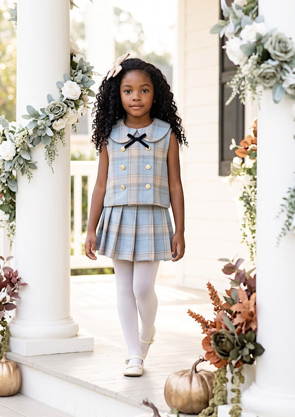 Blue Cottage Plaid Vest & Skirt Set | Girls Fall Clothes & Outfits