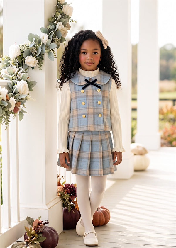 Blue Cottage Plaid Vest & Skirt Set | Girls Fall Clothes & Outfits