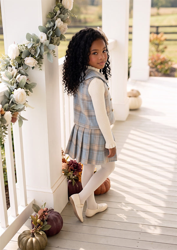 Blue Cottage Plaid Vest & Skirt Set | Girls Fall Clothes & Outfits