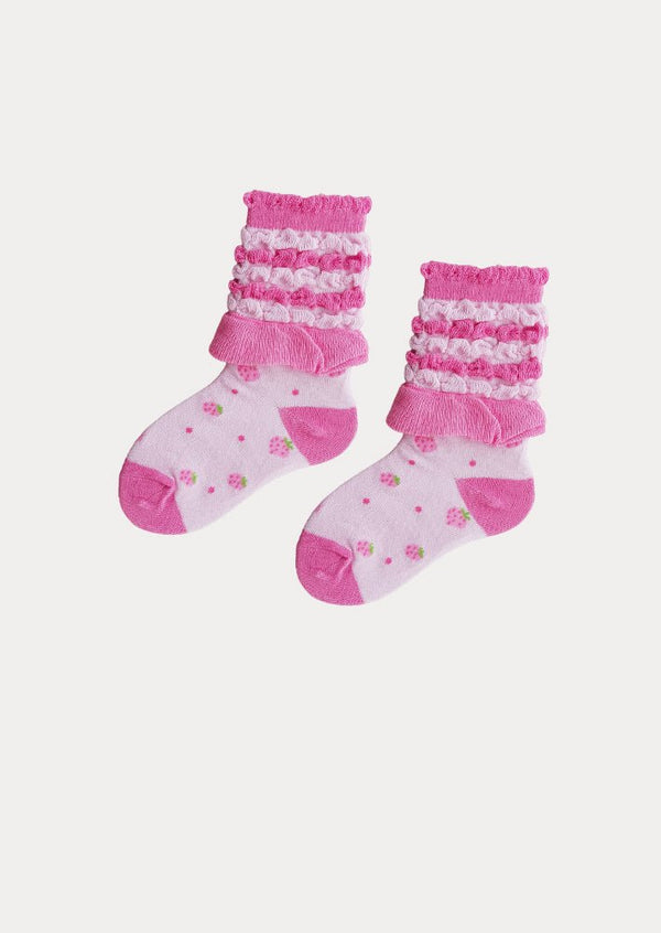 Strawberry Bubble‑Ruffle Socks in Pink/Pink - 