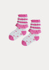 Strawberry Bubble‑Ruffle Socks in Pink/White - 