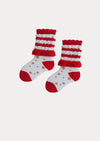 Strawberry Bubble‑Ruffle Socks in Red/White - 