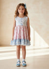 Sweet Peony Twirl Dress Pink and Blue - 