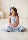 Sweet Peony Twirl Dress Pink and Blue - 