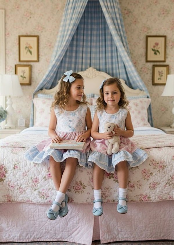 Sweet Peony Twirl Dress Pink and Blue - 