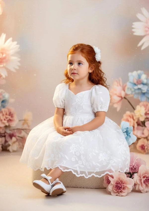 Sweetheart Embroidered Lace Dress White - 
