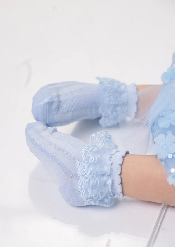 The Glass Petal Blue Lace Dress Socks - 