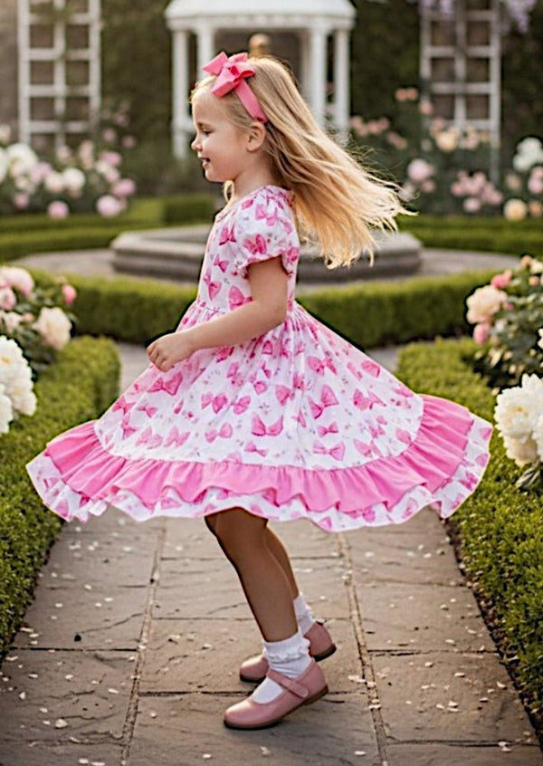 Candy Pink Petal Bows Twirl Dress | Girls Boutique Dress