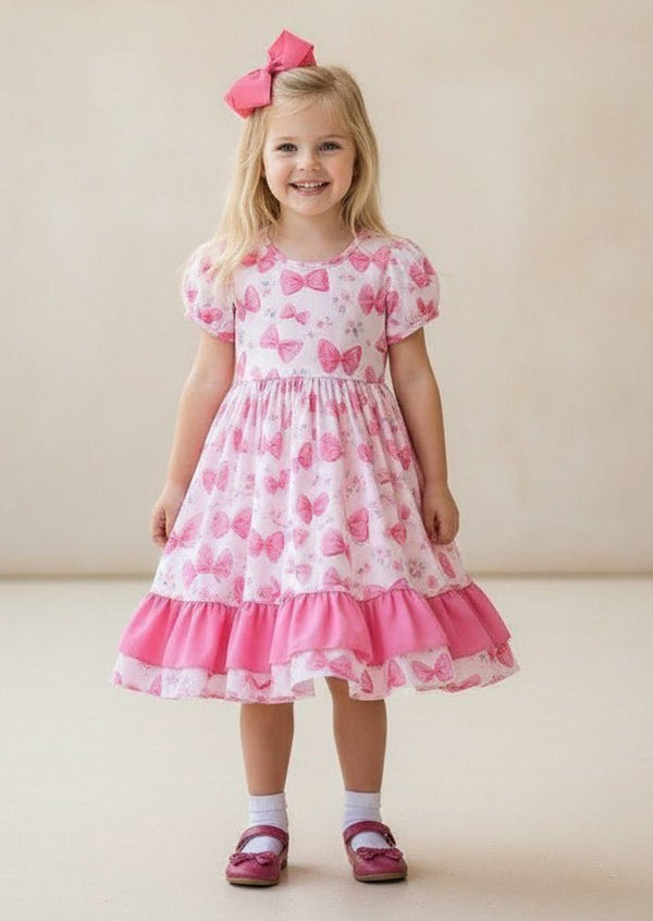 Candy Pink Petal Bows Twirl Dress | Girls Boutique Dress
