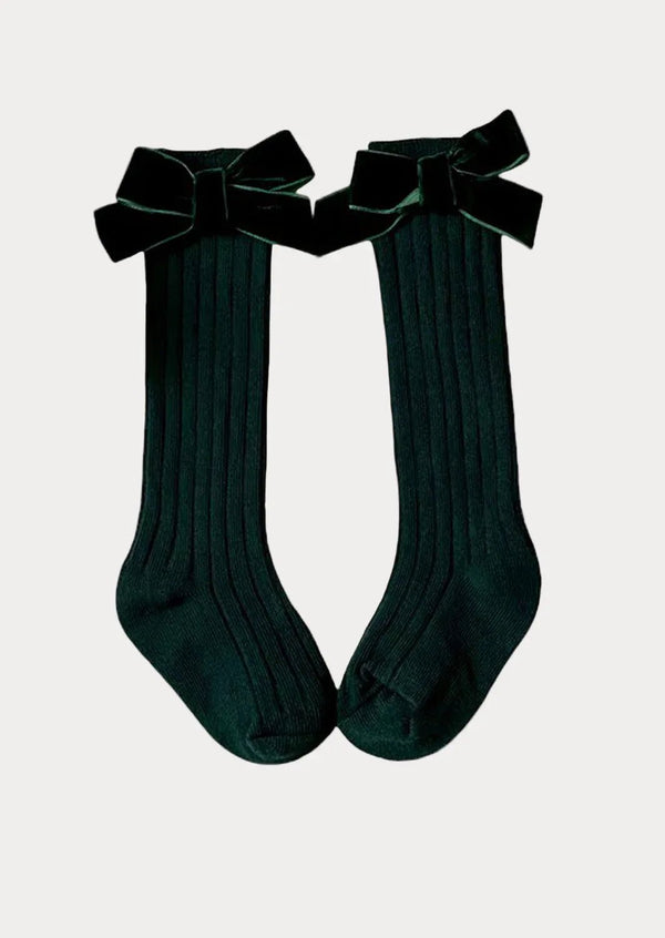 Velvet Bow Holiday Knee Socks || Deep Red Green White - 