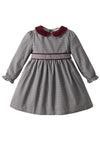 Velvet Collar Burgundy Check Dress - 