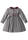 Velvet Collar Burgundy Check Dress - 