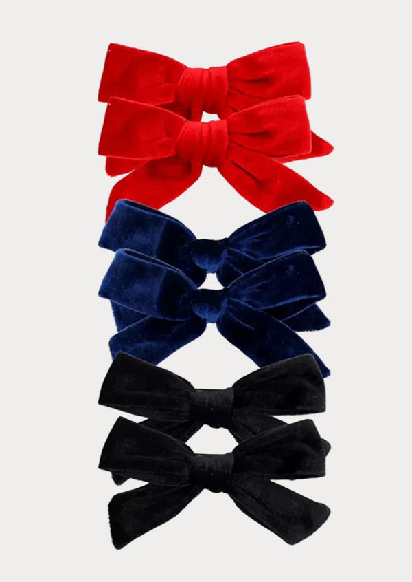 Velvet Pigtail Bows Primary Colors Set of 2 - 