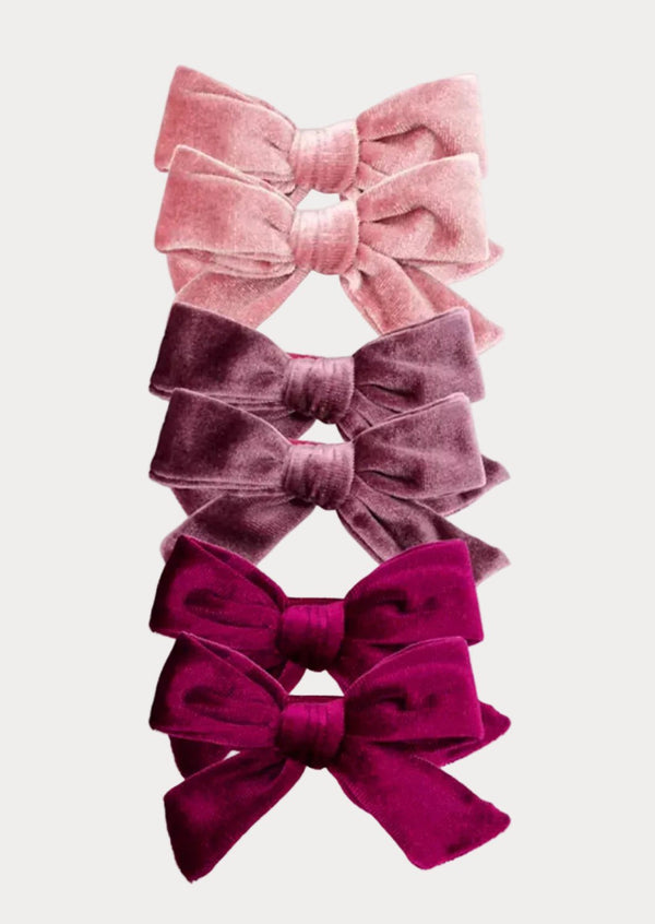 Velvet Pigtail Bows || Rose Colors Set of 2 - 