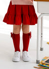 Velvet Bow Girls Knee Socks Deep Red