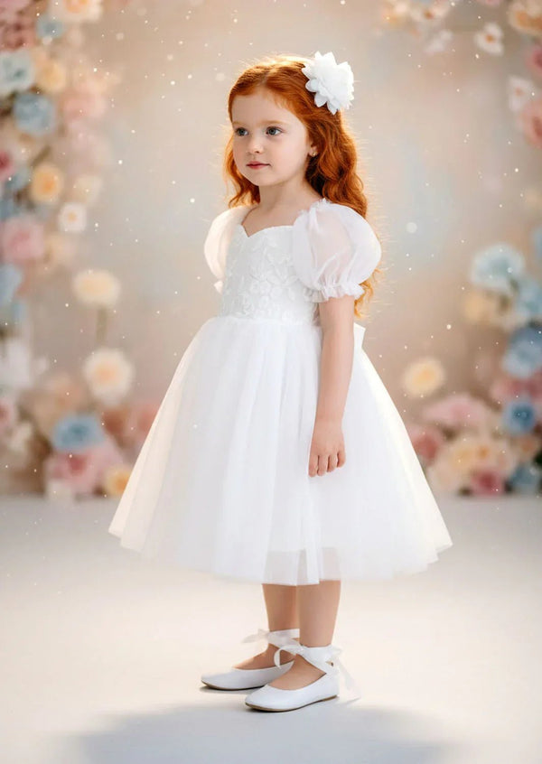 Victoria White Sweetheart Neckline Knee Length Flower Girl Dress - 