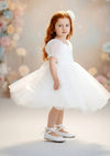 Victoria White Sweetheart Neckline Knee Length Flower Girl Dress - 