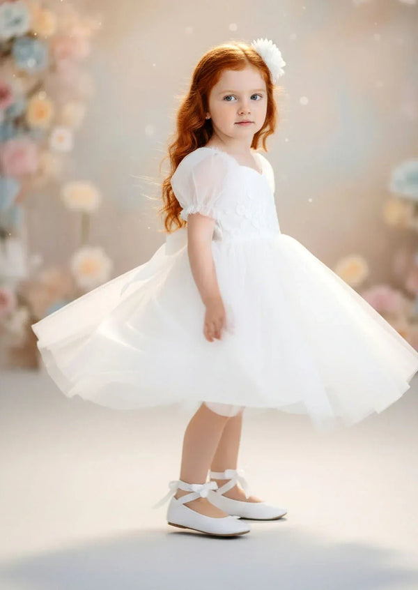Victoria White Sweetheart Neckline Knee Length Flower Girl Dress - 
