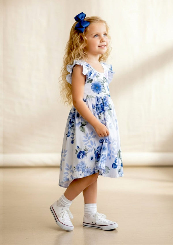 Violet Blue Floral Cotton Dress - 