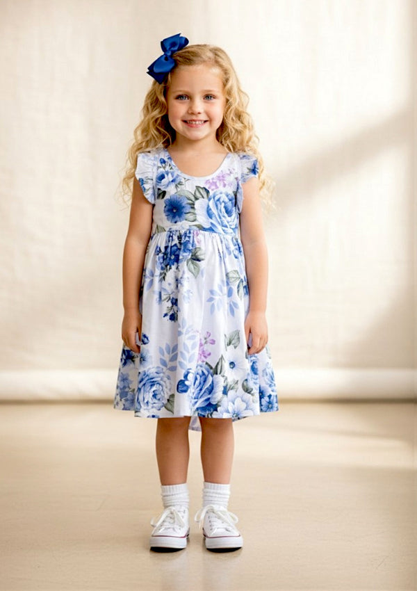 Violet Blue Floral Cotton Dress - 