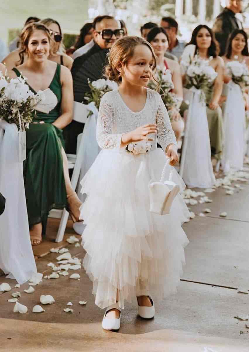 Whimsical Boho Layered Tulle Flower Girl Dress White - 