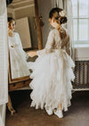 Whimsical Boho Layered Tulle Flower Girl Dress White - 