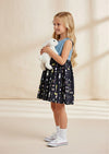 Whimsical Print Cotton Dress in Navy - 