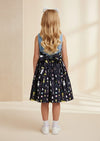 Whimsical Print Cotton Dress in Navy - 