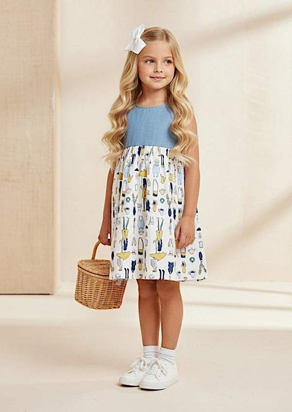 Whimsical Print Cotton Dress in White - 