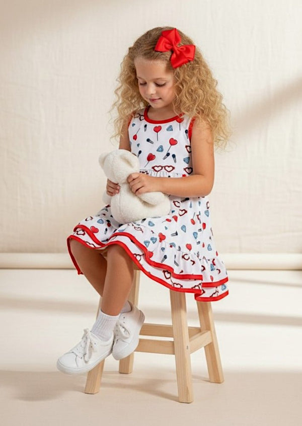 White Candy Hearts Twirl Dress - 