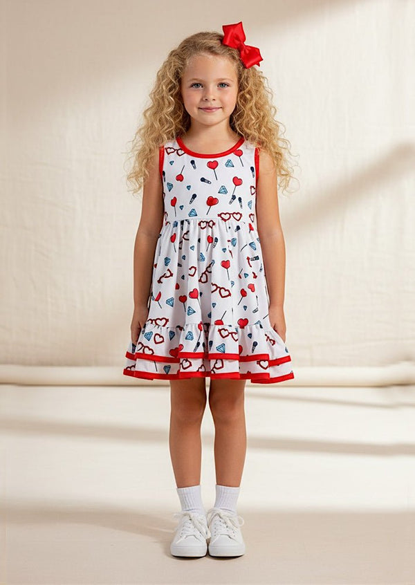 White Candy Hearts Twirl Dress - 