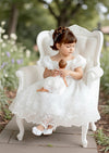 White Embroidered Lace Flower Girl Gown - 