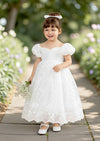 White Embroidered Lace Flower Girl Gown - 